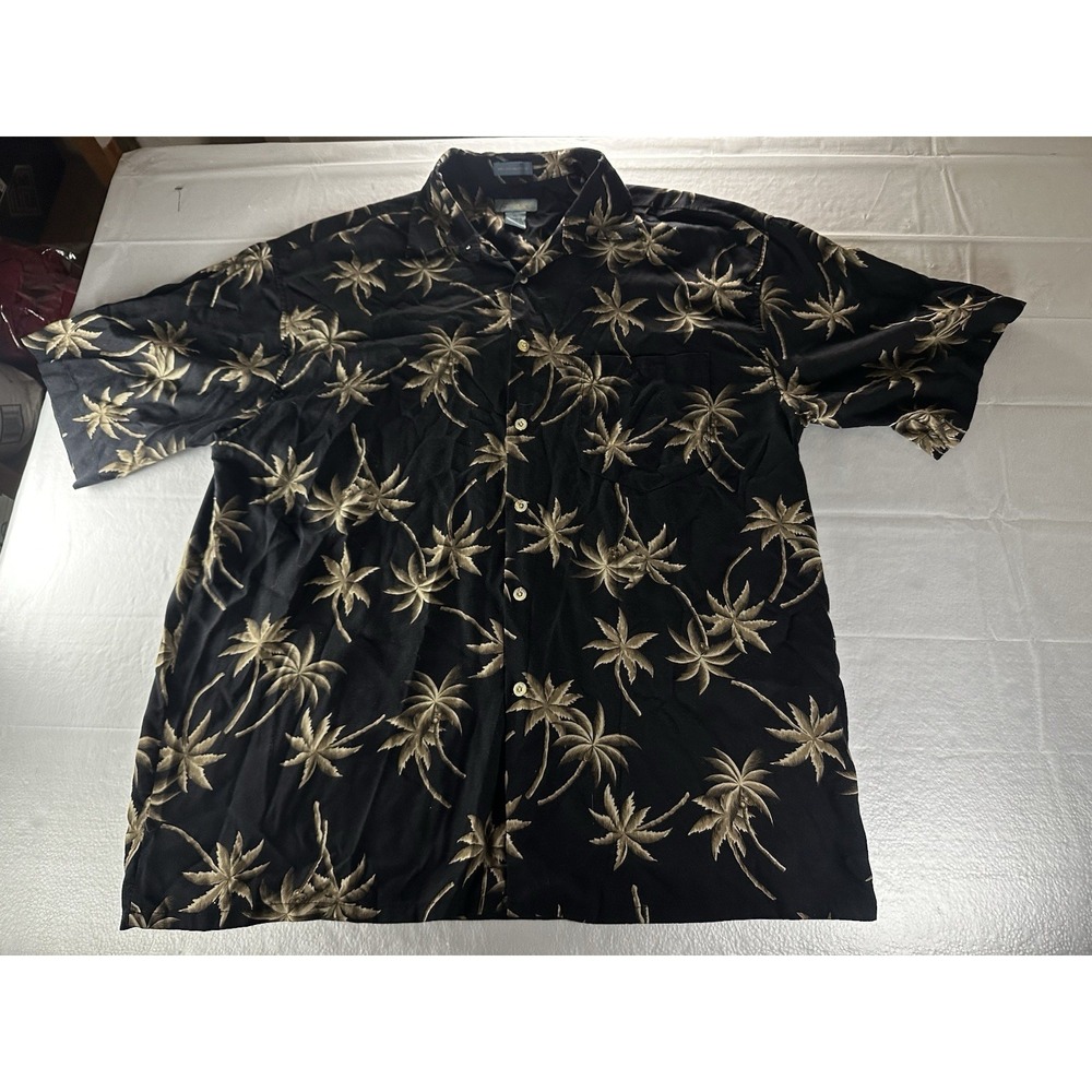 Kayla Bay Hawaiian Shirt Mens XL Black Rayon Aloha Resortwear Surfwear Korea